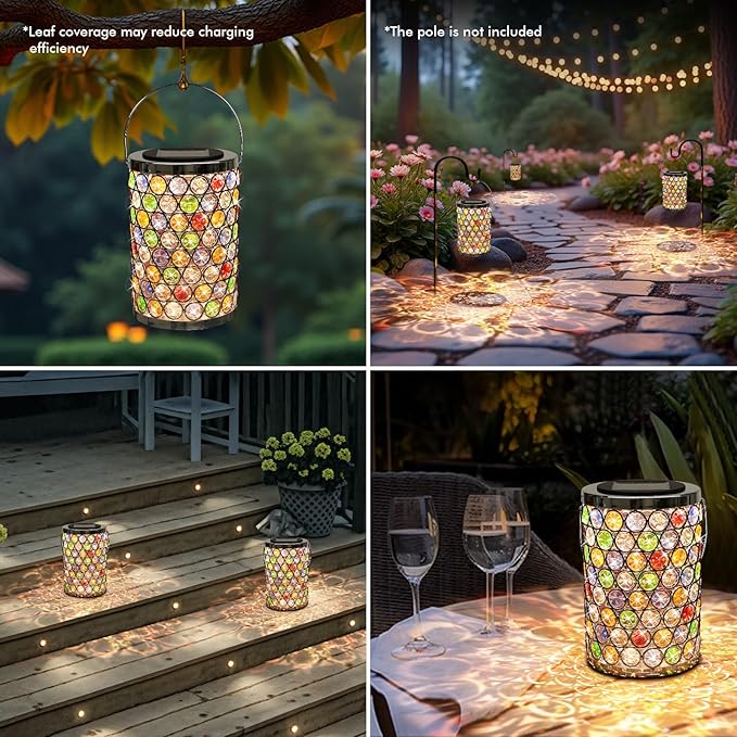 Gifts for Women, Solar Lanterns Outdoor – Mosaic Crystal & Hummingbird Hanging Solar Lights, IP65 Waterproof Solar Powered Decor for Patio, Garden, Backyard, Pathway, Birthday Gifts