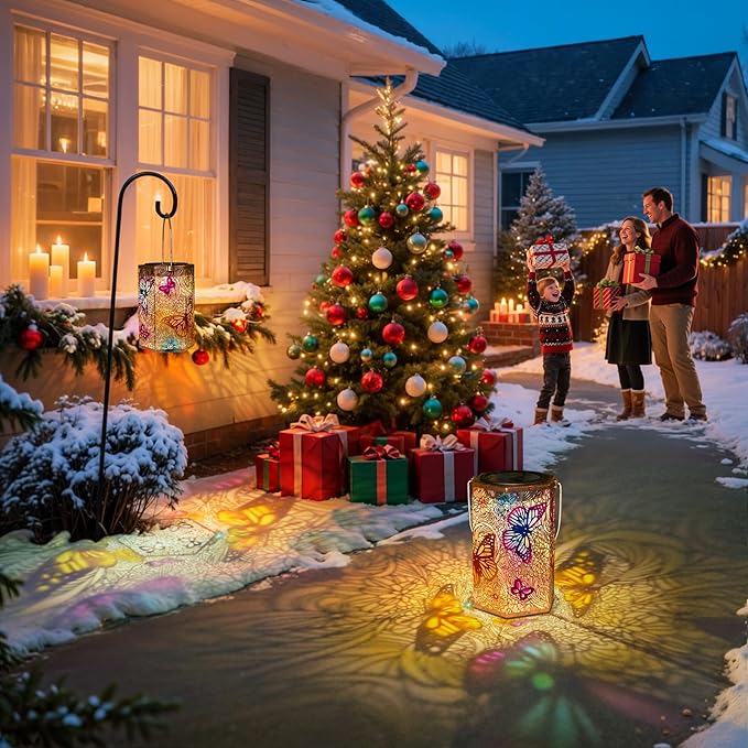 2Pack Solar Lanterns Outdoor Waterproof Butterfly Gifts for Women, 3D Colorful Solar Garden Yard Lanterns, Gardening Gifts for Women, Mothers' Day GIFS Mom, Birthday Gifts