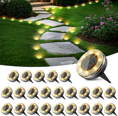 Peasur Mini Solar Ground Lights, 24 Pack Flat Solar Disc Lights Outdoor Waterproof, 2.3 Inch Small Solar Garden Lights Landscape Lighting for Outside Pathway Garden Yard Lawn Walkway,Warm White