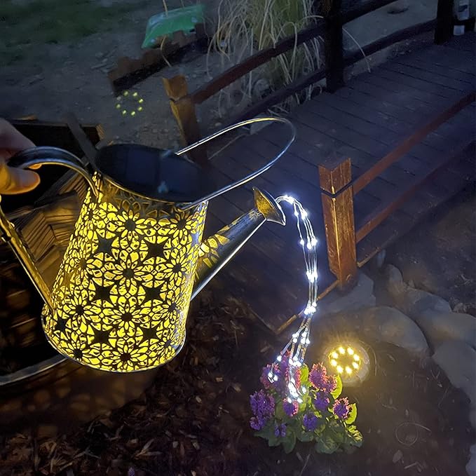 Solar Watering Can Lights,Large Retro Metal Hanging Solar Lights Outdoor Waterproof, Birthday Gifts for Women Mom Grandma Garden Decor Yard Light LED Decoration Outside for Porch Lawn Patio