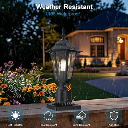 GRUENLICH Dusk to Dawn Outdoor Post Lights, Modern Black Exterior Lamp Post Light Fixture, Anti-Rust Aluminum Pole Lantern for Garage Front Yard, 1 Pack