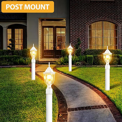 Lamomo Outdoor Post Lights, 2 Packs Dusk to Dawn Lamp Post Light Fixture, Waterproof Aluminum White Lamp Posts Outdoor Lighting Pole Lantern for Yard Patio Pathway Garden