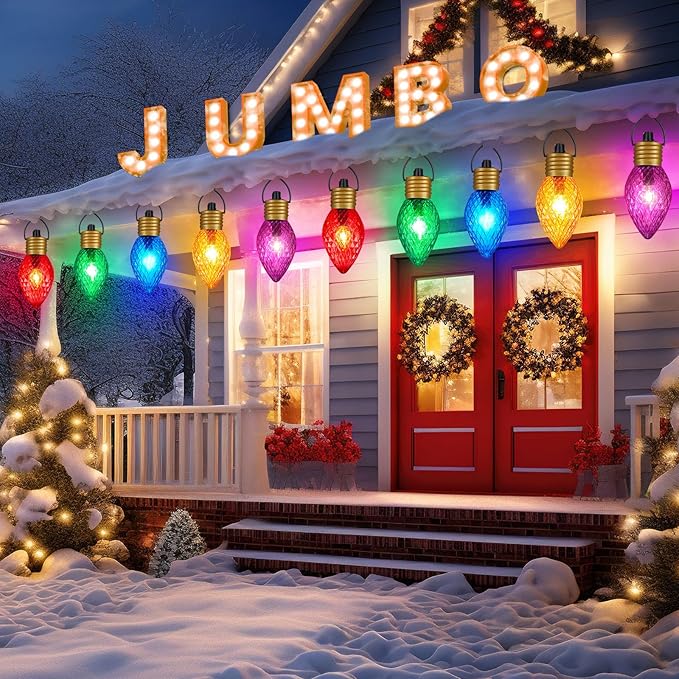 Moonflor Strawberry Jumbo C9 Christmas Pathway Lights Outdoor - 8.5 Feet 5 LED C9 Christma Lights,C7 Light Covered Jumbo Multicolor Christmas Light Outdoor Decorations for Lawn Holiday Outside Yard