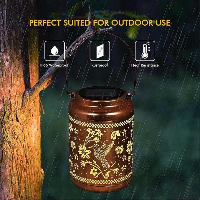 Solar Lanterns Outdoor Hummingbird Decorative Solar Lights Waterproof Metal Hanging Lights Gardening Gifts for Outside Garden Yard, Patio, Backyard, Farm Gifts for Women Mom Grandma