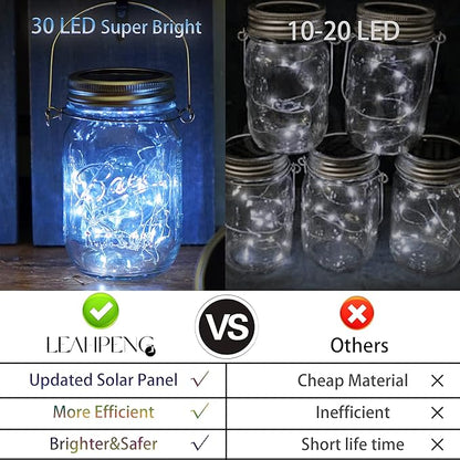 30 LED 12 Packs Solar Lights for Mason Jars（No Jar） Lids String Fairy Lights Solar Lantern Hanging Lights for Patio Yard Garden Wedding Decor Cool White