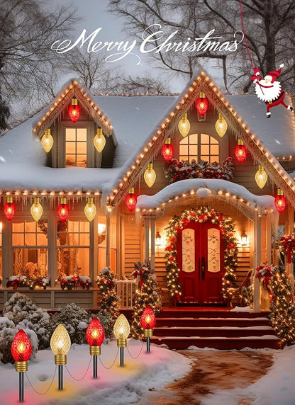 Moonflor Strawberry Jumbo C9 Christmas Pathway Lights Outdoor - 8.5 FT 5 LED Large C9 Pathway Lights, Hanging Jumbo Christmas Light Outdoor Decorations for Lawn Holiday Yard, Red & Warm White