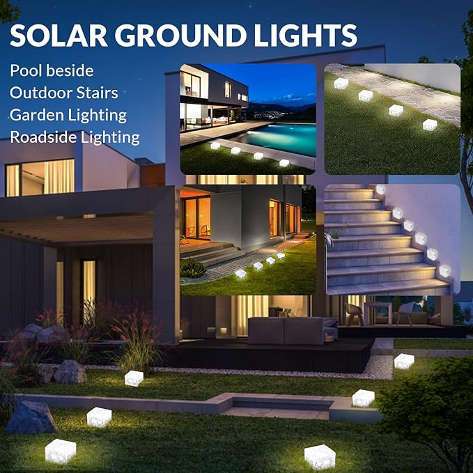 6 Pack Solar Brick Lights Landscape Path Light Garden Decoration Yard Paver Road Lighting Recessed Paver for Garden, Pathway, Patio, Walkway Decor