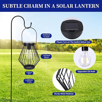 Solar Hanging Lantern Outdoor Waterproof, Metal Decorative Light with LED Bulb, Solar Powered Tabletop & Balcony Lighting – Garden Decor for Yard, Patio & Porch, Gift for Mom & Grandma
