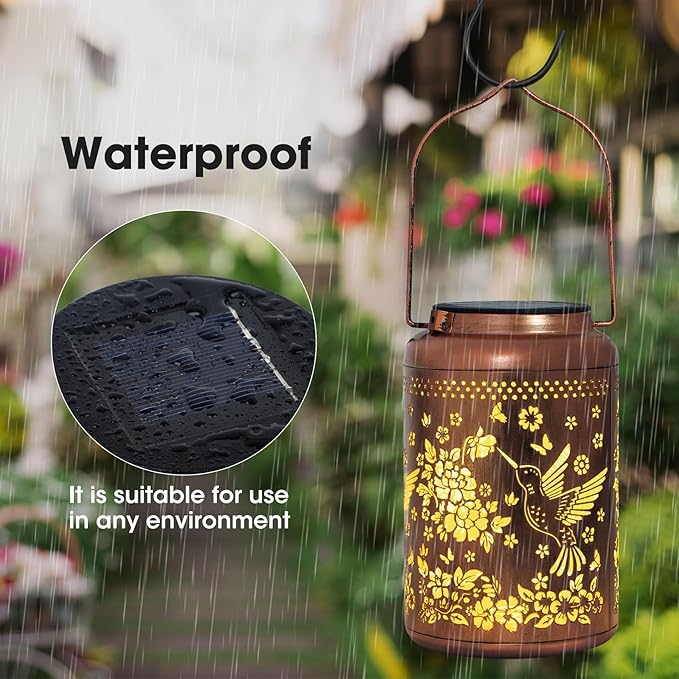 Hummingbird Solar Lanterns Outdoor, Birthday Gifts for Women Waterproof Solar Lanterns Decorative Hummingbird Gifts, Hanging Lantern Outdoor for Patio Porch Garden Decor