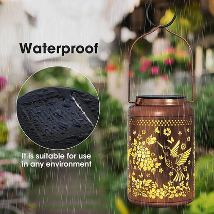 Hummingbird Solar Lanterns Outdoor, Birthday Gifts for Women Waterproof Solar Lanterns Decorative Hummingbird Gifts, Hanging Lantern Outdoor for Patio Porch Garden Decor