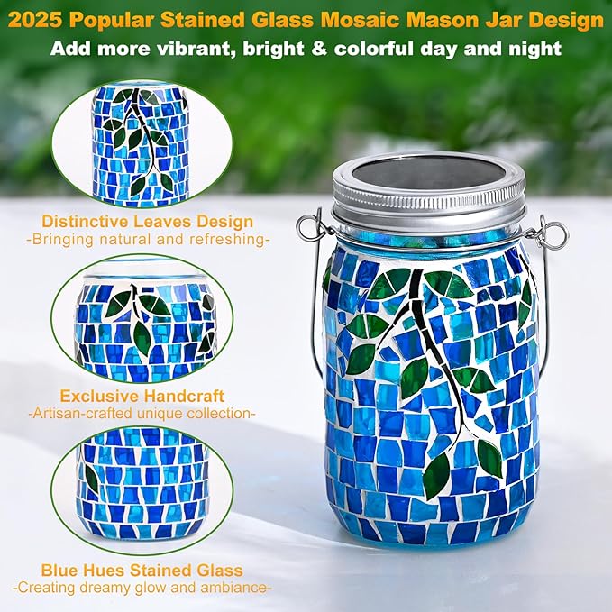 Mosaic Solar Hanging Lanterns 2-Pack, Decorative Porch Decor