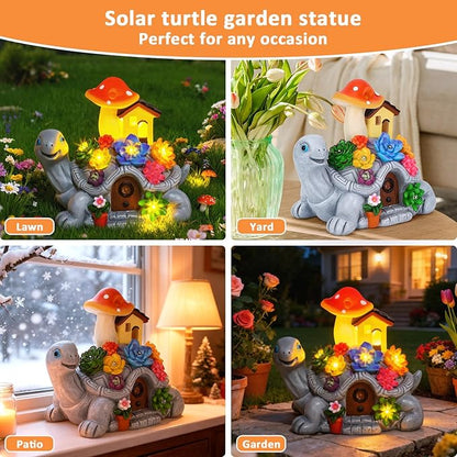 Solar Garden Outdoor Statues Turtle with 8 LED Lights, Shatter-Resistant Resin Tortoise Garden Ornaments for Yard, Patio, Lawn, Balcony, Home, Mom Birthday Gifts for Women Grandma