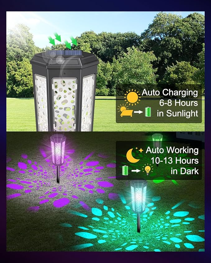 Solar Powered Pathway Lights Outdoor Warm White & RGB Color Changing LED Landscape Decor Waterproof for Patio, Yard, Walkway, Garden, Auto On/Off 4 Pack 2 Modes (Cool White & Multicolor, 6 Pack)