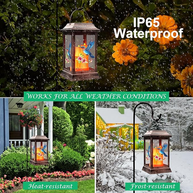 Hummingbird Solar Hanging Lanterns, Metal Yard Decor