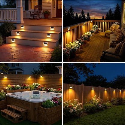 JSOT Solar Lights Outdoor for Deck,Waterproof Solar Powered Steps Light Outdoor Wireless LED Lamp Fence Lighting Walkway Patio Stair Garden Path Rail Backyard Fences Post 8 Pack Warm White
