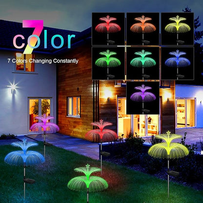 Solar Garden Lights 3 Pack New Upgraded Solar Lights Outdoor Waterproof 7 Color Changing Double Jellyfish and Star Flower Garden Decor Yard Lawn Christmas Outdoor,Gifts for Mother's Day Women