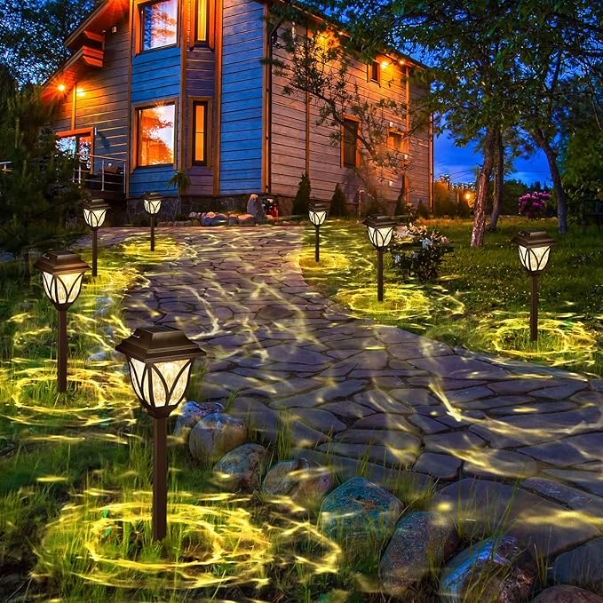 Springwind 8 Pack Solar Lights Outdoor Waterproof Garden Lights with Warm LED Light Landscape Lighting for Yard Patio Lawn Walkway Driveway