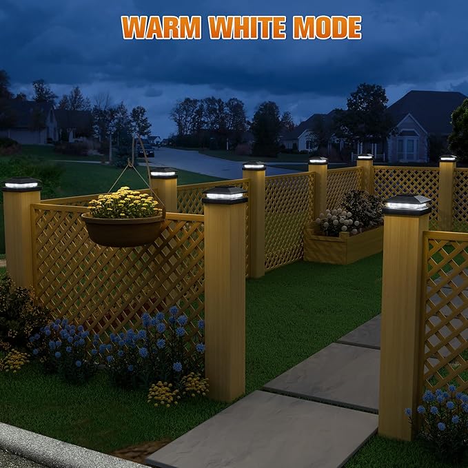 APONUO Solar Post Cap Lights for 4x4 Posts - IP64 Waterproof, 6500K LED, No-Wire Fence Lights & Deck Lights for Patio Garden Yard Patio, Black-Cool White, 6 Pack