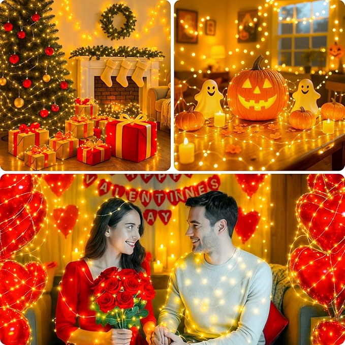 Christmas Porch String Lights 4-Pack, 33ft 100 LED Waterproof