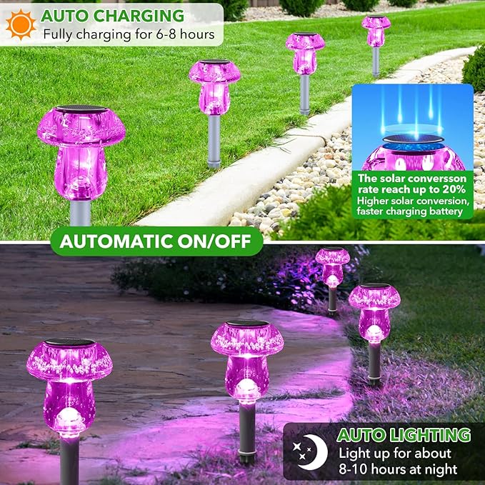 8-Pack Solar Pathway Lights, Waterproof LED Walkway Lights