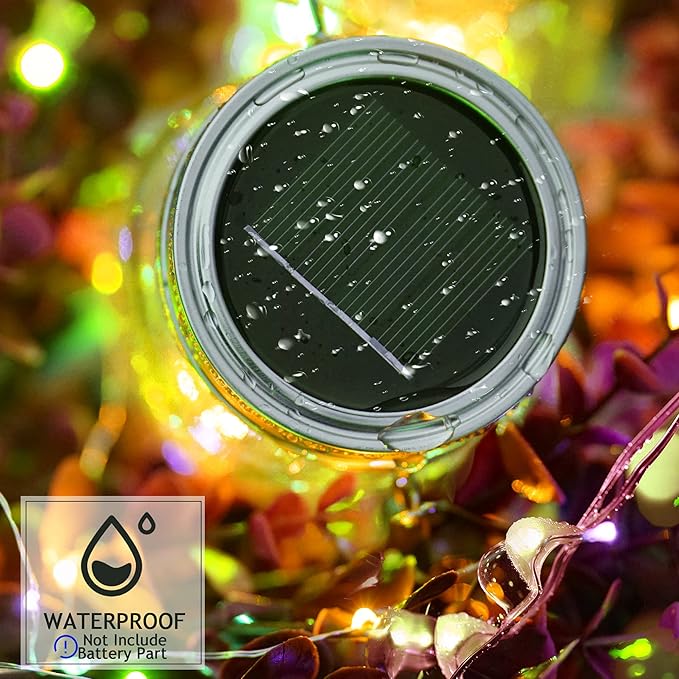 SmilingTown 30 LED 12 Packs Solar Lights Mason Jars Lids String Lights Solar Lantern Hanging Lights for Yard Garden Wedding Christmas Decorations (NO Jars)