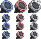 Solar Flat Disk Lights 12-Pack, Waterproof Landscape