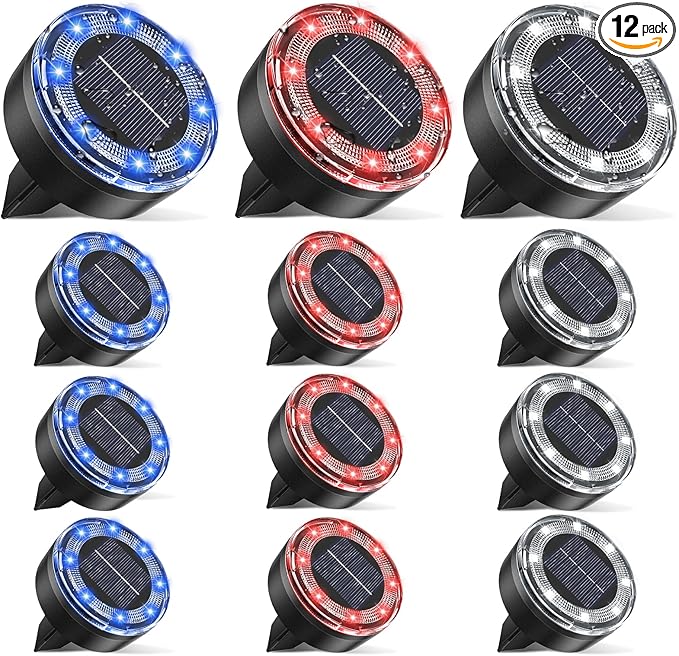 Mini Solar Ground Lights, 12 Pack Solar Lights Outdoor Waterproof, Upgraded LED Flat Landscape Lighting for Outside Pathway Garden Patio Yard Driveway,Multi-Colored