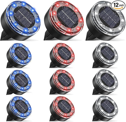 Mini Solar Ground Lights, 12 Pack Solar Lights Outdoor Waterproof, Upgraded LED Flat Landscape Lighting for Outside Pathway Garden Patio Yard Driveway,Multi-Colored