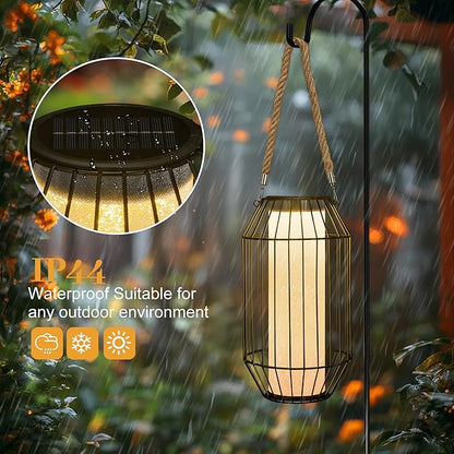 Large Solar Lanterns Outdoor Rechargeable Hanging/Standing Lantern Waterproof Metal Solar Table Lamp with Warm Lights Retro Handle for Patio,Yard,Garden,Proch,Trees, Wedding Decoration