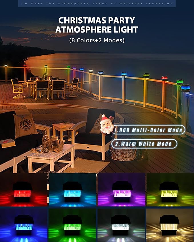 RGB&Warm Solar Post Cap Lights 50 Lumen, Outdoor 4x4 3.5x3.5 4.5x4.5 or 5.5x5.5 Led Fence Deck Patio Garden Post Lights for Christmas Halloween Parties(Black, 1 Pack)
