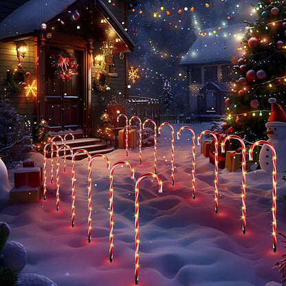 VCOKEN 30'' Christmas Candy Cane Pathway Markers Lights - Set of 10 Christmas Stakes Lights Outdoor Pathway Decorations, Connectable & Light Up Xmas Holiday Party Yard Art Indoor Outdoor Ornament