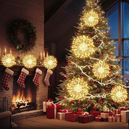 4 Pcs Hanging Firework Lights: Twinkle Fairy String Lights with Remote, 480 LED 8 Modes Dimmable, Indoor Outdoor Battery Operated Starburst Light for Garden, Patio, Party Xmas Decor