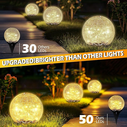 Coroor Garden Solar Ball Lights Outdoor Waterproof, 50 LED Cracked Glass Globe Solar Power Ground Lights for Path Yard Patio Lawn, Christmas Decoration Landscape Warm White(2 Pack 4.7'')