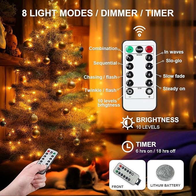 50 LED Christmas Twinkle Lights, 16ft Waterproof for Yard