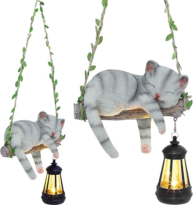 22.6" Solar Cat Garden Statue Light, Outdoor Decor