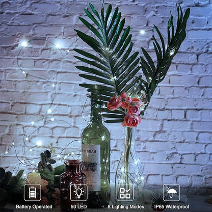 4 Pack Fairy Lights Battery Operated, 16.4 Ft 50 LED Starry Fairy Lights with Auto Timer Dark Green Copper Wire Twinkle Lights IP65 Waterproof for Wedding Bedroom Christmas (Cool White)
