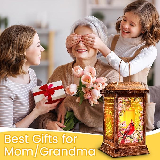 Charming Cardinal Solar Lanterns for Backyard, Waterproof LED