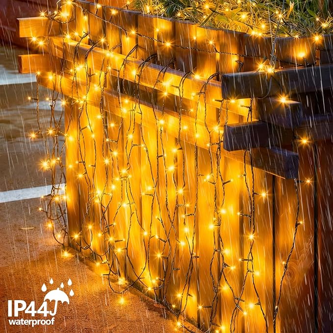 YEGUO Christmas Lights Battery Operated, 2 Pack Each 33ft 100 LED Warm White String Lights Outdoor Waterproof, 8 Modes Green Wire Fairy Light Indoor with Remote