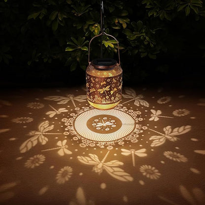Dragonfly Solar Lanterns Outdoor Waterproof Garden Decor Gifts for Mom Women Grandma Metal Hanging Solar Lights Outdoor Decoration for Patio,Yard,Porch,Backyard