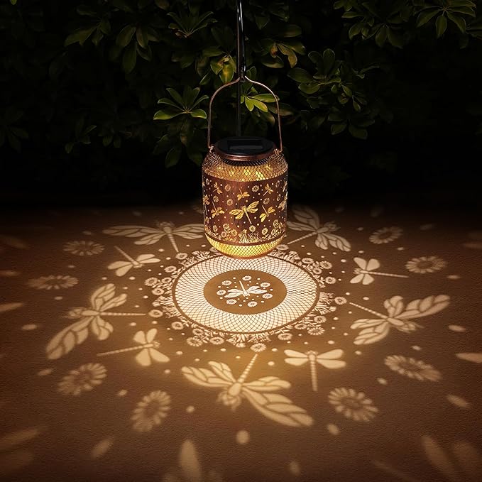 2 Pack Dragonfly Solar Lanterns Outdoor Waterproof Garden Decor Gifts for Mom Women Grandma Metal Hanging Solar Lights Outdoor Decoration for Patio,Yard,Porch,Backyard