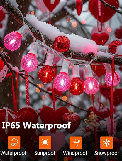 25FT G40 LED Outdoor Valentine's Day String Lights, Red and Pink Valentines Decorations Lights with 27 Shatterproof Globe Bulbs, Hanging Patio Lights for Home Balcony Backyard Garden Party Wedding