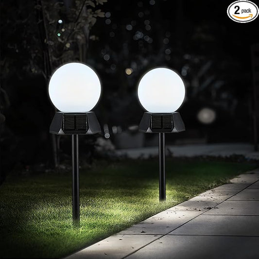 BlcTec Solar Pathway Lights Outdoor, Cool White Path Lights with 3-Sided Solar Panels, 18H Runtime, IP65 Waterproof, Auto On/Off for Patio, Garden, Lawn, Driveway, Yard, Landscape Decor, 2 Pack