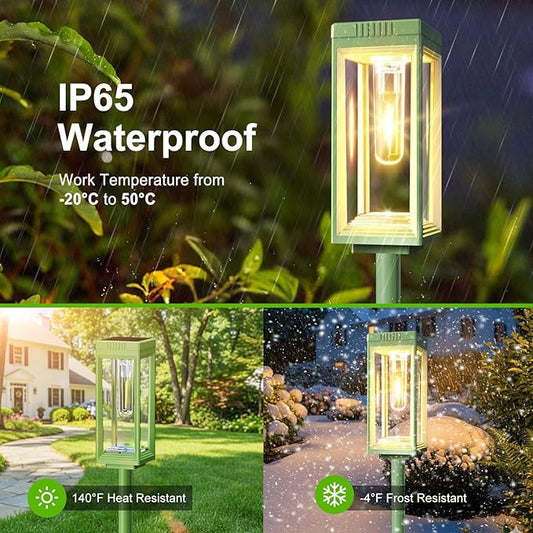 Bright Solar Pathway Lights Outdoor Waterproof, 4 Pack Upgraded Solar Lights, 15+ Hours Runtime Garden Light, Auto On/Off, Lighting for Outside Yard Walkway Driveway Landscape, Warm White-Green Shell