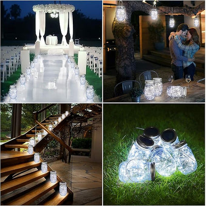 Mlambert Mason Jar Solar Lights 30 LEDs, 6 Pack Hanging Solar Lanterns Outdoor, Waterproof Fairy Lights Outdoor Lanterns for Patio Garden, Cool White