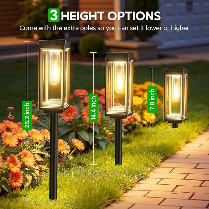 WdtPro Bright Solar Pathway Lights Outdoor, 8 Pack Solar Powered Garden Lights Waterproof, Auto On/Off, Up to 15 Hrs Outdoor Light for Pathway Yard Walkway Driveway Patio Decor Landscape