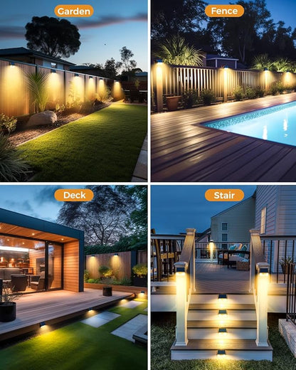 12 Pack Solar Motion Lights for Outside, Waterproof Fence Lights Outdoor, Warm White LED Wall Lights Wireless for Yard Steps Stairs Garden - Brown