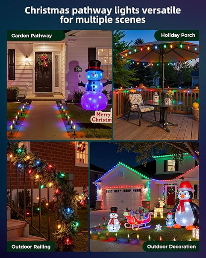 2-Pack Pathway Christmas Lights Outdoor, 25.7ft 40 Bulb Lights with Stakes, Multicolor