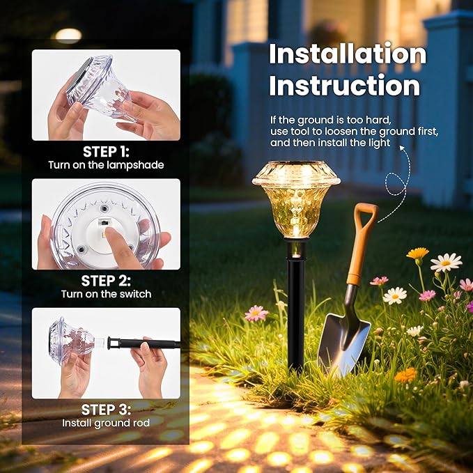 6-Pack Warm White Solar Path Lights, Outdoor Yard LED