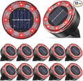 12-Pack Red In-Ground Solar Lights, Flat LED Driveway