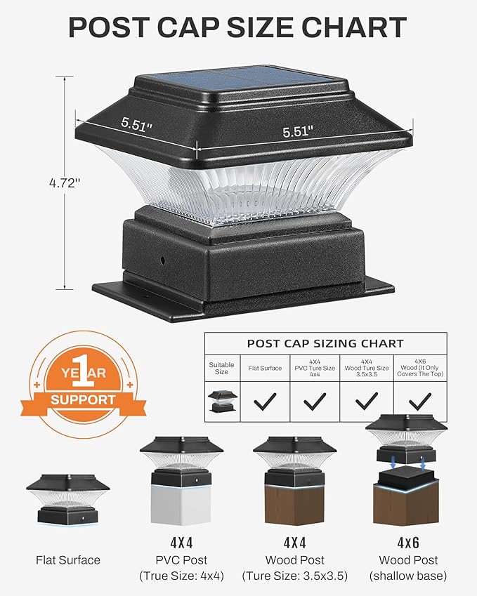 2 Pack RGBW Color-Changing Solar Post Cap Lights – 5 Modes, Fits 4x4 4x6 Posts, 50 Lumen Outdoor Decorative Waterproof Lamp – Decks, Gardens, Fence, Patio, Christmas Ambiance